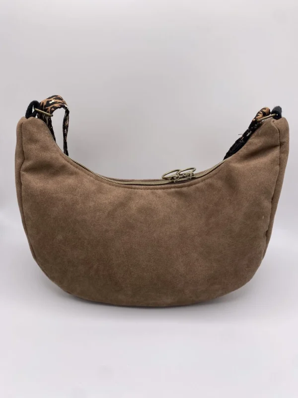 SAC DEMI LUNE EFFET SUEDINE MARRON