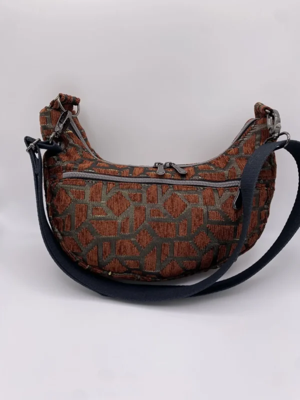 SAC DEMI LUNE VELOURS PUZZLE NOIR ET MARRON