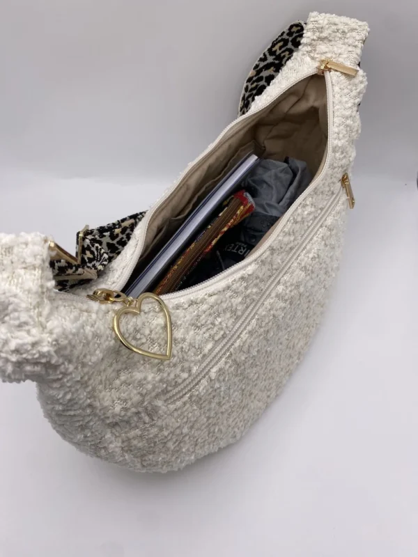 SAC DEMI LUNE ASPECT LAINEUX BEIGE