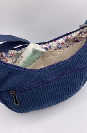SAC DEMI LUNE VELOURS BLEU MARINE MODELE MIEL