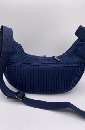 SAC DEMI LUNE VELOURS BLEU MARINE MODELE MIEL
