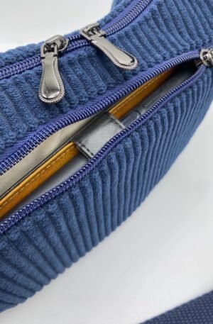 SAC DEMI LUNE VELOURS BLEU MARINE MODELE MIEL