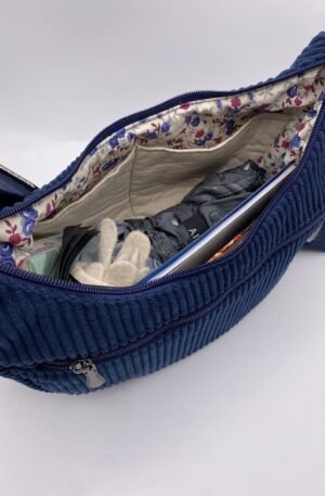 SAC DEMI LUNE VELOURS BLEU MARINE MODELE MIEL