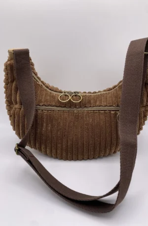 SAC DEMI LUNE MIEL VELOURS MARRON