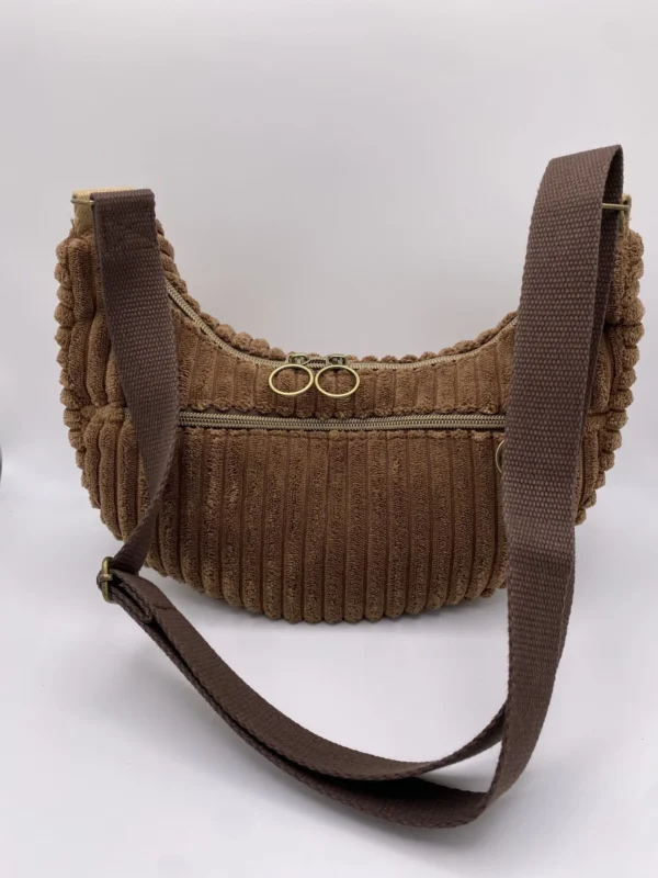 SAC DEMI LUNE MIEL VELOURS MARRON