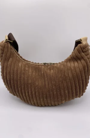 SAC DEMI LUNE MIEL VELOURS MARRON