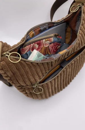 SAC DEMI LUNE MIEL VELOURS MARRON