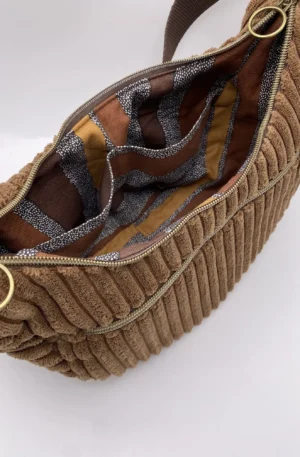 SAC DEMI LUNE MIEL VELOURS MARRON