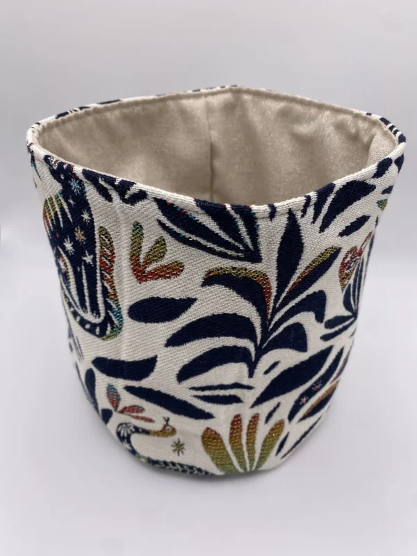 PANIERE TISSU JACQUARD CHATS BLEU DORE ET COLORE