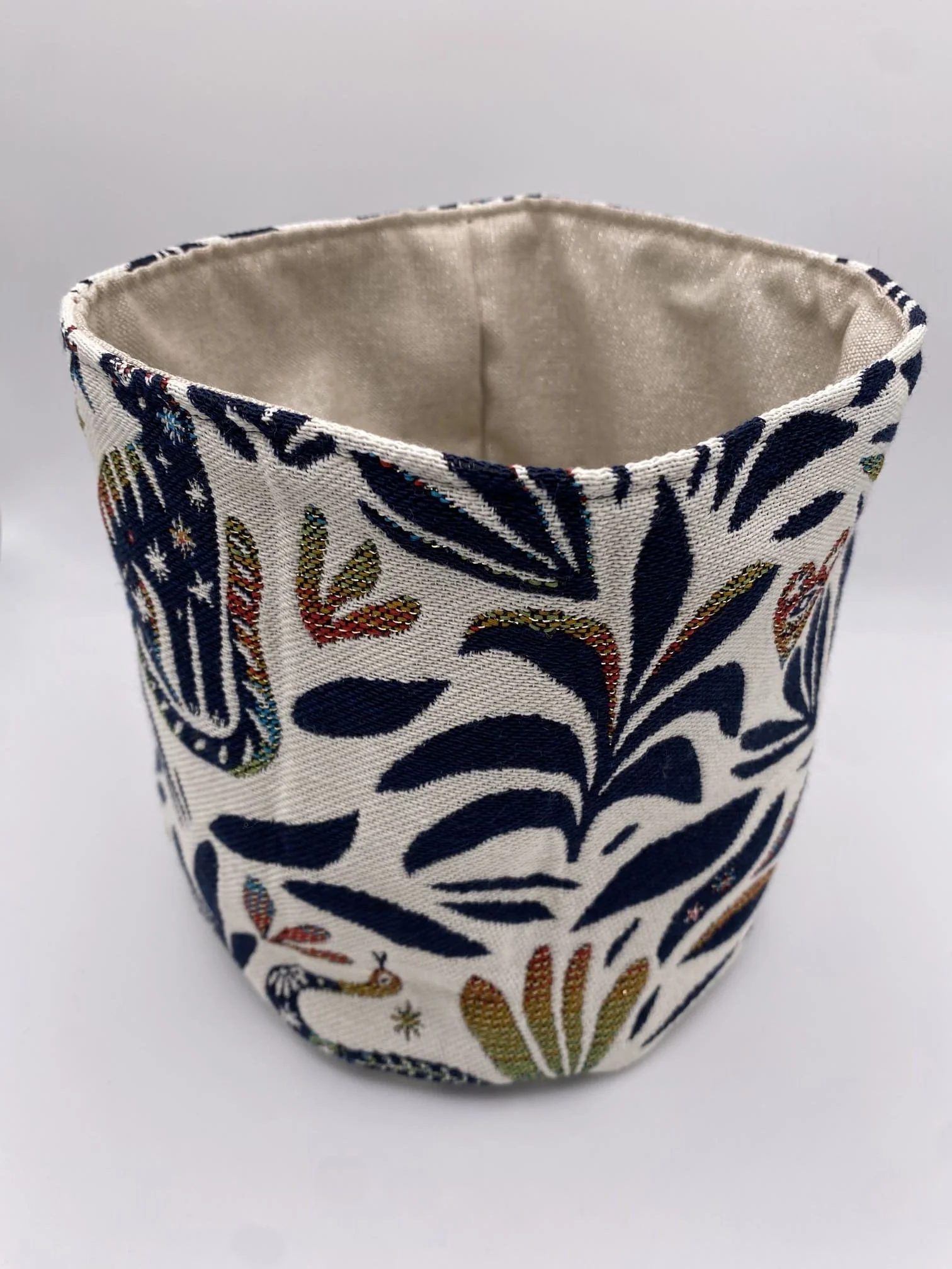 PANIERE TISSU JACQUARD CHATS BLEU DORE ET COLORE