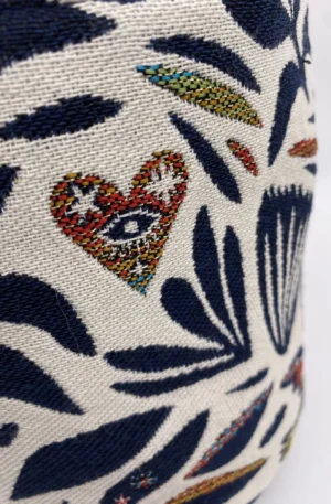 PANIERE TISSU JACQUARD CHATS BLEU DORE ET COLORE