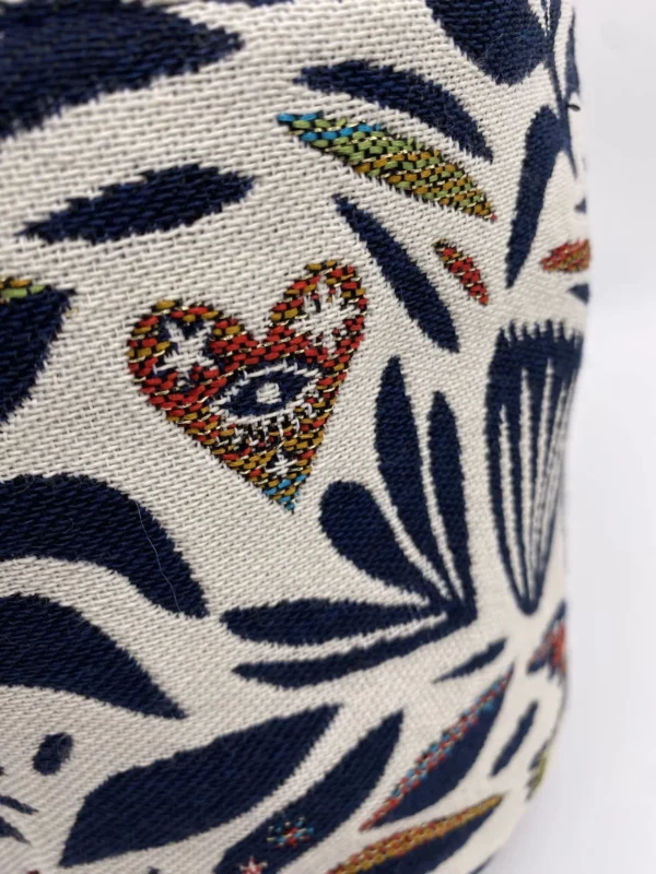 PANIERE TISSU JACQUARD CHATS BLEU DORE ET COLORE