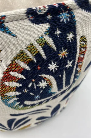 PANIERE TISSU JACQUARD CHATS BLEU DORE ET COLORE