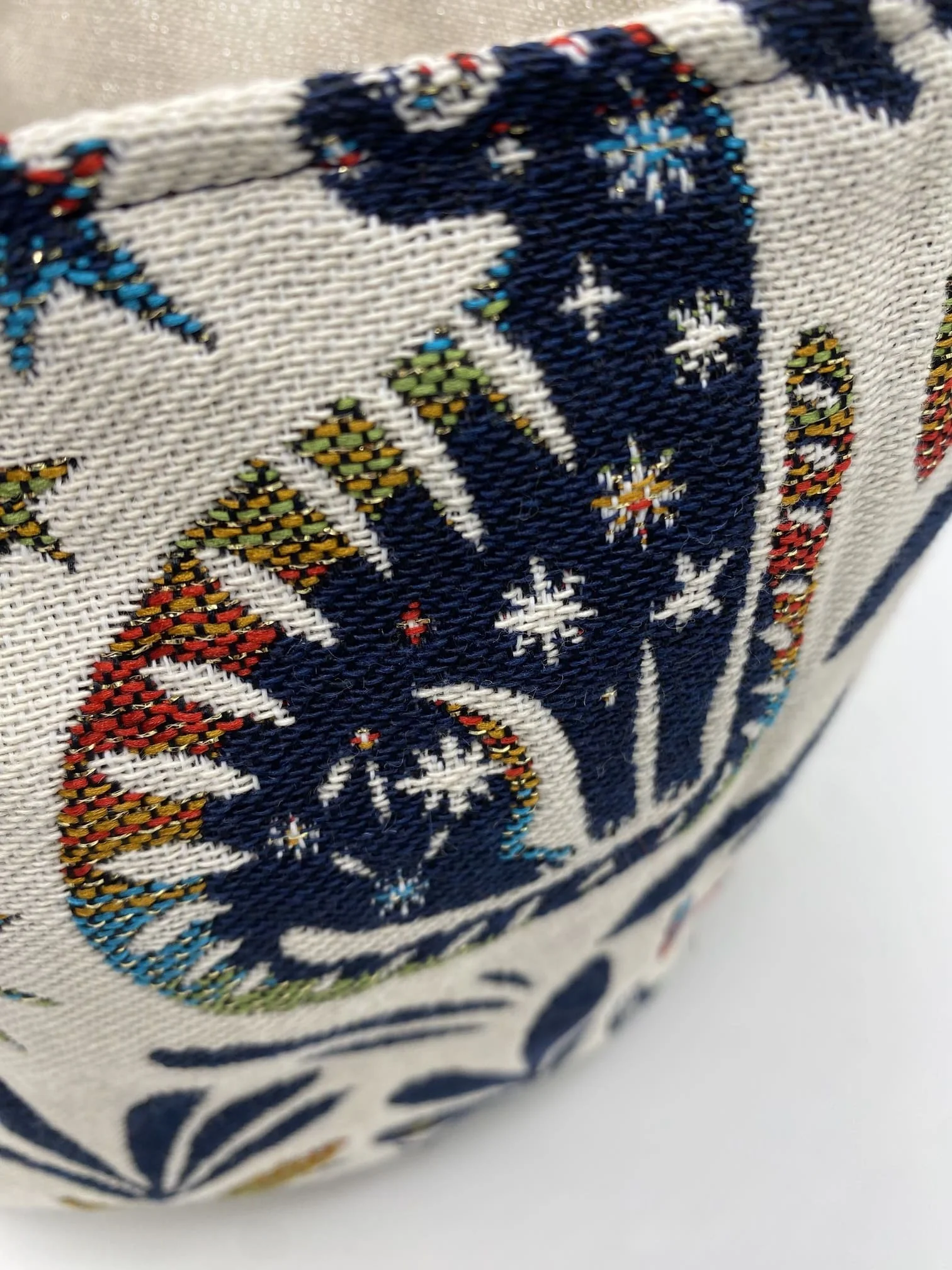 PANIERE TISSU JACQUARD CHATS BLEU DORE ET COLORE