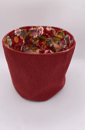 PANIERE TISSU AMEUBLEMENT ROUGE COTON JAPONAIS GROSSES FLEURS