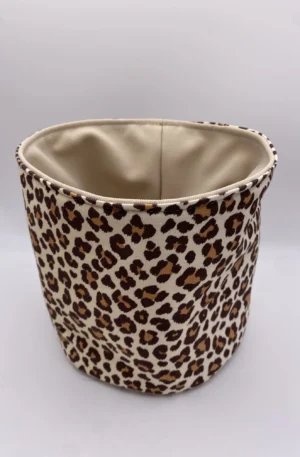 PANIERE TISSU AMEUBLEMENT BEIGE TOILE DE COTON LEOPARD
