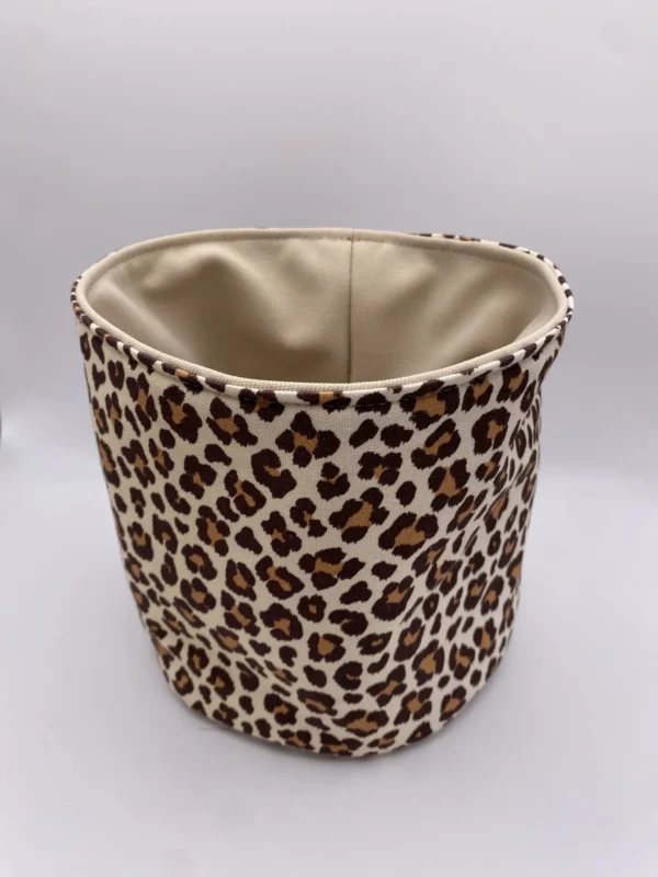 PANIERE TISSU AMEUBLEMENT BEIGE TOILE DE COTON LEOPARD