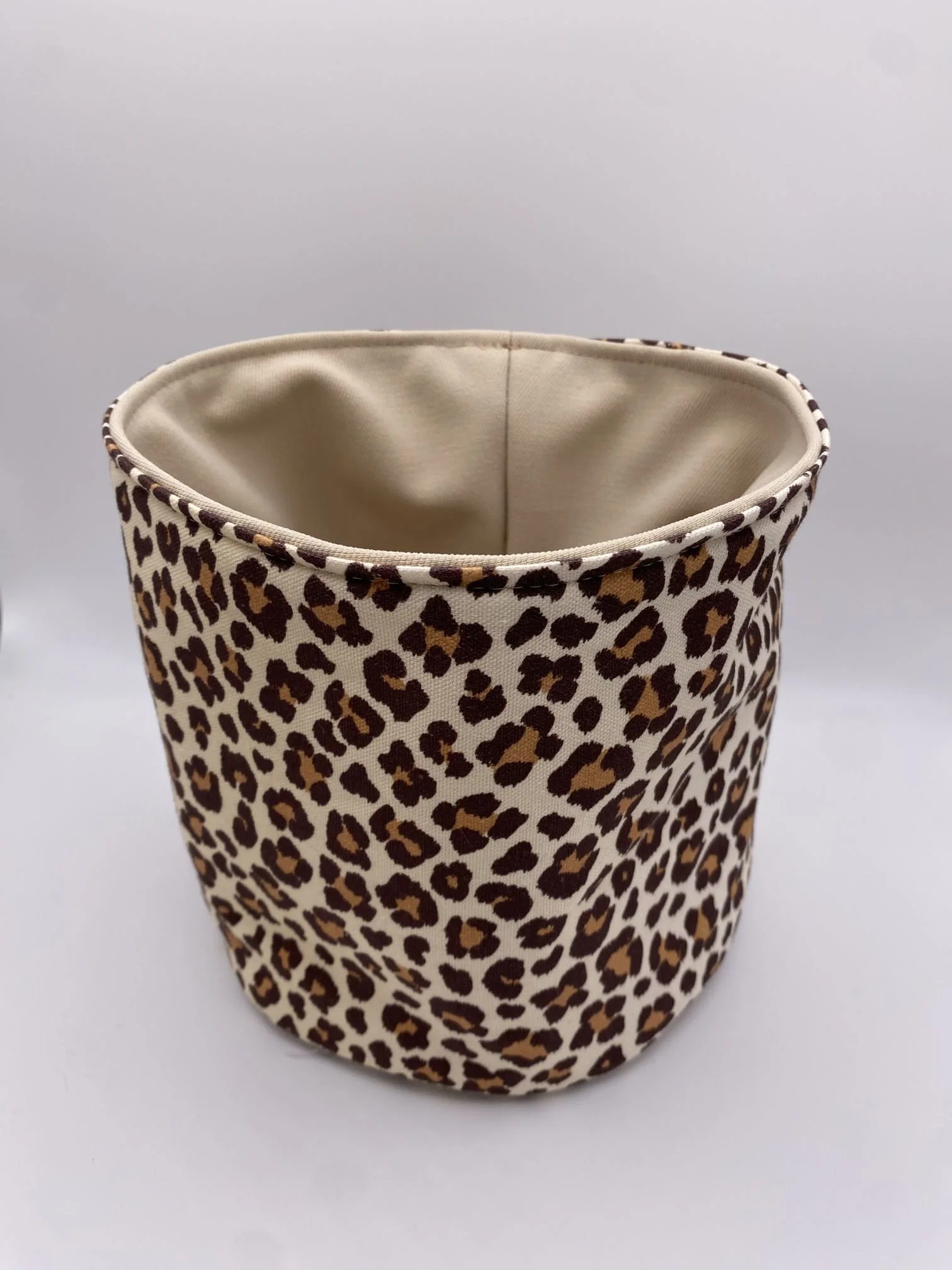 PANIERE TISSU AMEUBLEMENT BEIGE TOILE DE COTON LEOPARD