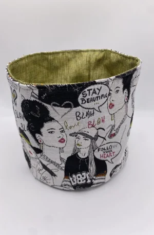 PANIERE TISSU JACQUARD VERT ET JACQUARD GIRLY