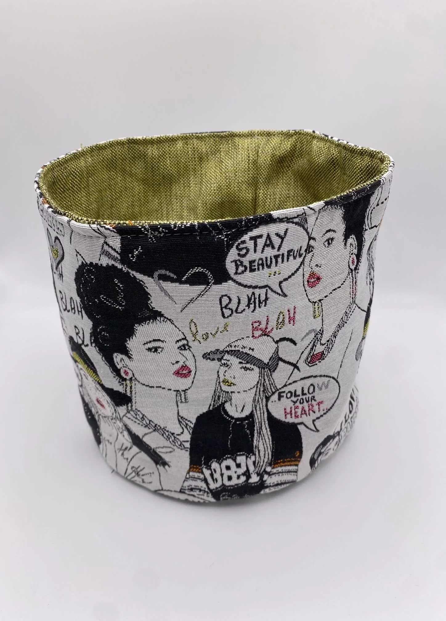 PANIERE TISSU JACQUARD VERT ET JACQUARD GIRLY