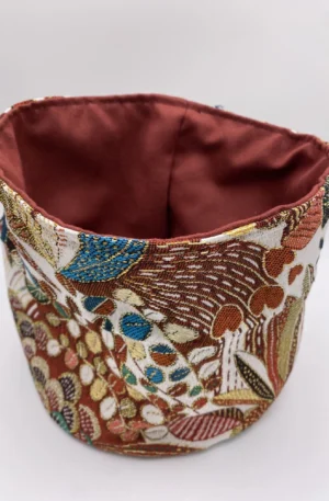 PANIERE TISSU AMEUBLEMENT ROUILLE ET JACQUARD FEUILLES DOREES & ROUILLES