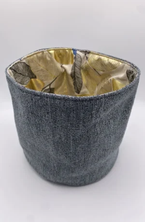 PANIERE BLEUE GRANDES FEUILLES DOREES