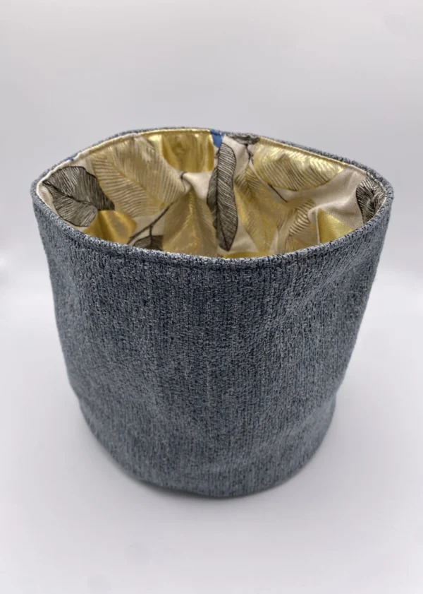 PANIERE BLEUE GRANDES FEUILLES DOREES