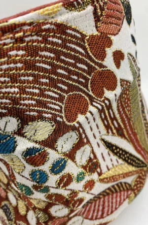 PANIERE TISSU AMEUBLEMENT ROUILLE ET JACQUARD FEUILLES DOREES & ROUILLES