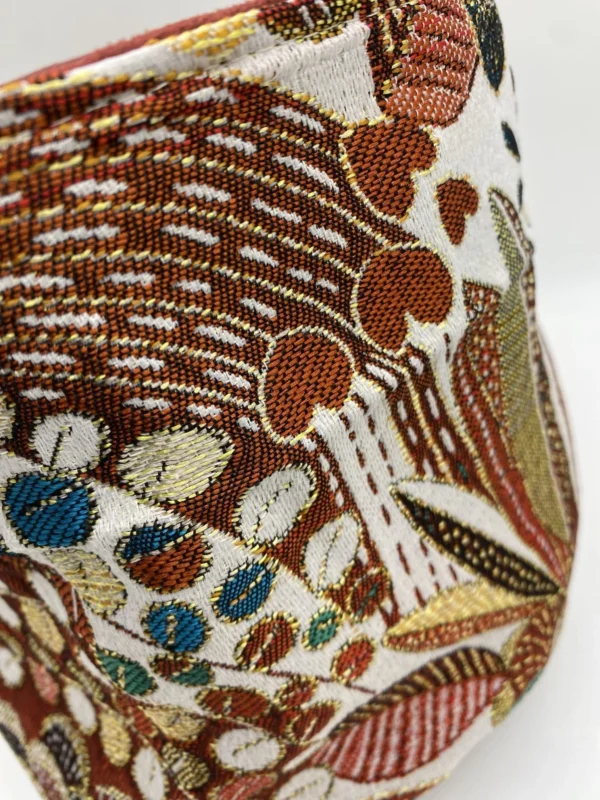 PANIERE TISSU AMEUBLEMENT ROUILLE ET JACQUARD FEUILLES DOREES & ROUILLES