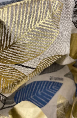 PANIERE BLEUE GRANDES FEUILLES DOREES