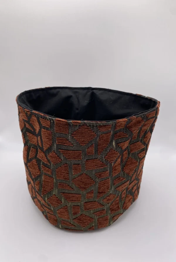 PANIERE TISSU AMEUBLEMENT EFFET SUEDINE NOIR ET TISSU VELOURS PUZZLE NOIR ET MARRON