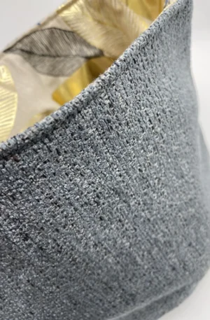 PANIERE BLEUE GRANDES FEUILLES DOREES