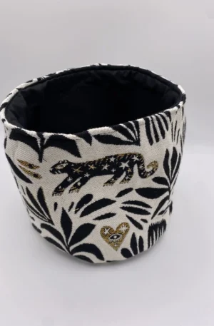 PANIERE TISSU JACQUARD CHATS NOIR ET DORE