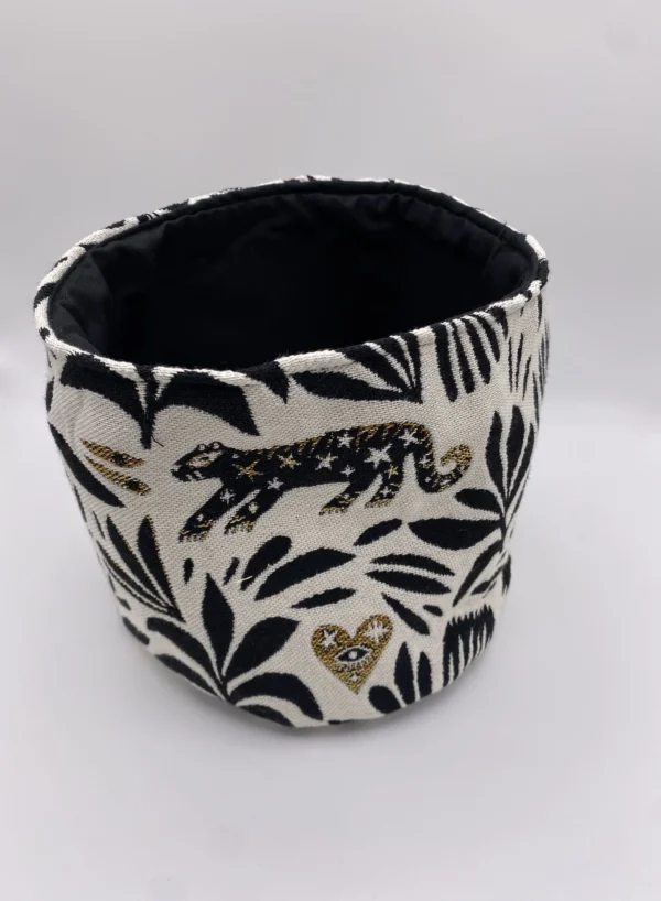 PANIERE TISSU JACQUARD CHATS NOIR ET DORE