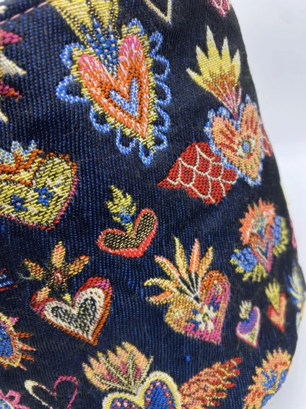 PANIERE TISSU JACQUARD COEURS BLEUS ET DEMI NATTE ROSE