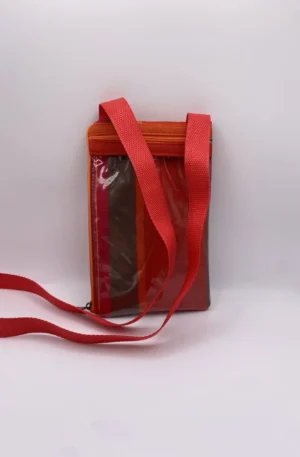 POCHETTE TEL ORANGEE ROUGE RAYURE DRALON