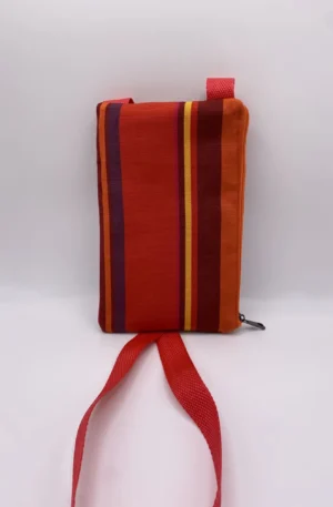 POCHETTE TEL ORANGEE ROUGE RAYURE DRALON