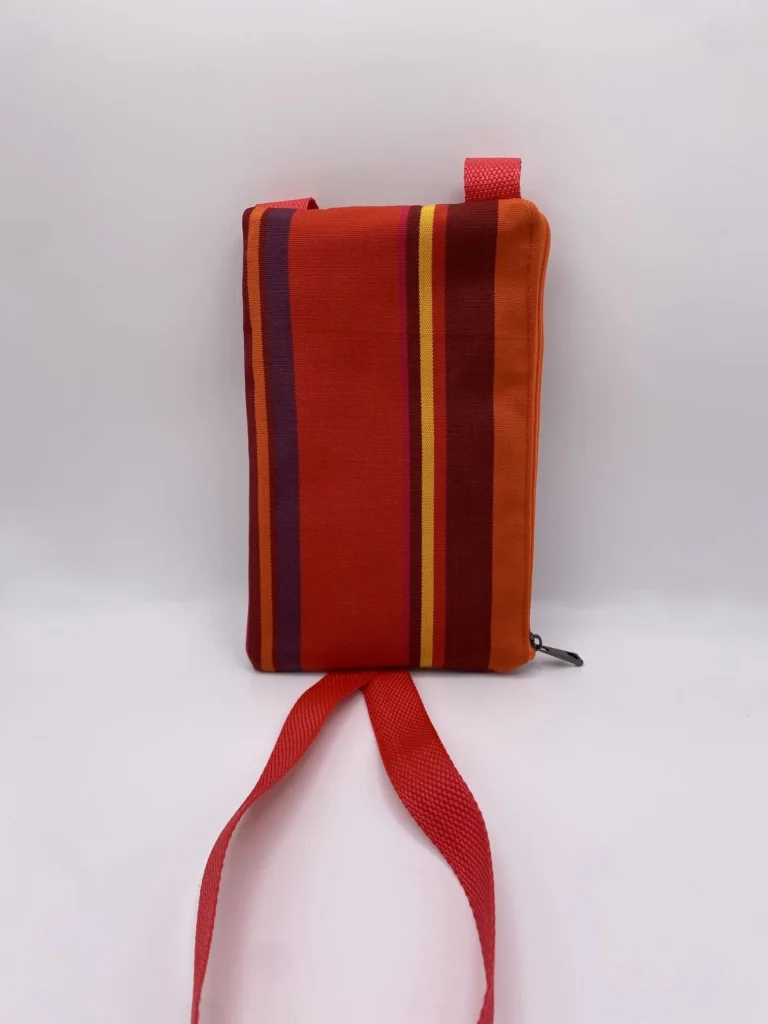 POCHETTE TEL ORANGEE ROUGE RAYURE DRALON