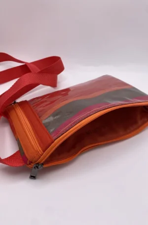 POCHETTE TEL ORANGEE ROUGE RAYURES DRALON
