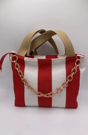 SAC CORINNE RAYEE ROUGE BLANC BACHE