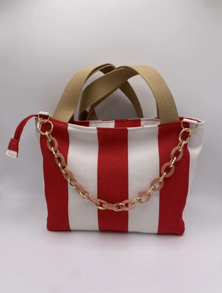SAC CORINNE RAYEE ROUGE BLANC BACHE