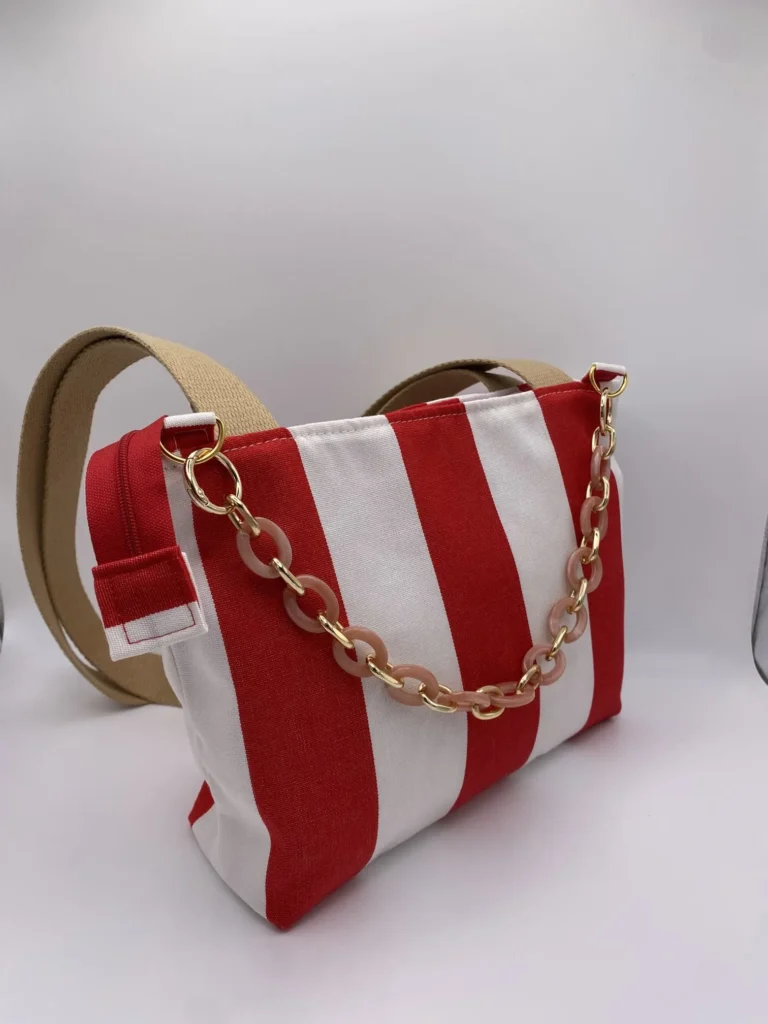 SAC CORINNE RAYEE ROUGE BLANC BACHE