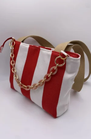 SAC CORINNE RAYEE ROUGE BLANC BACHE
