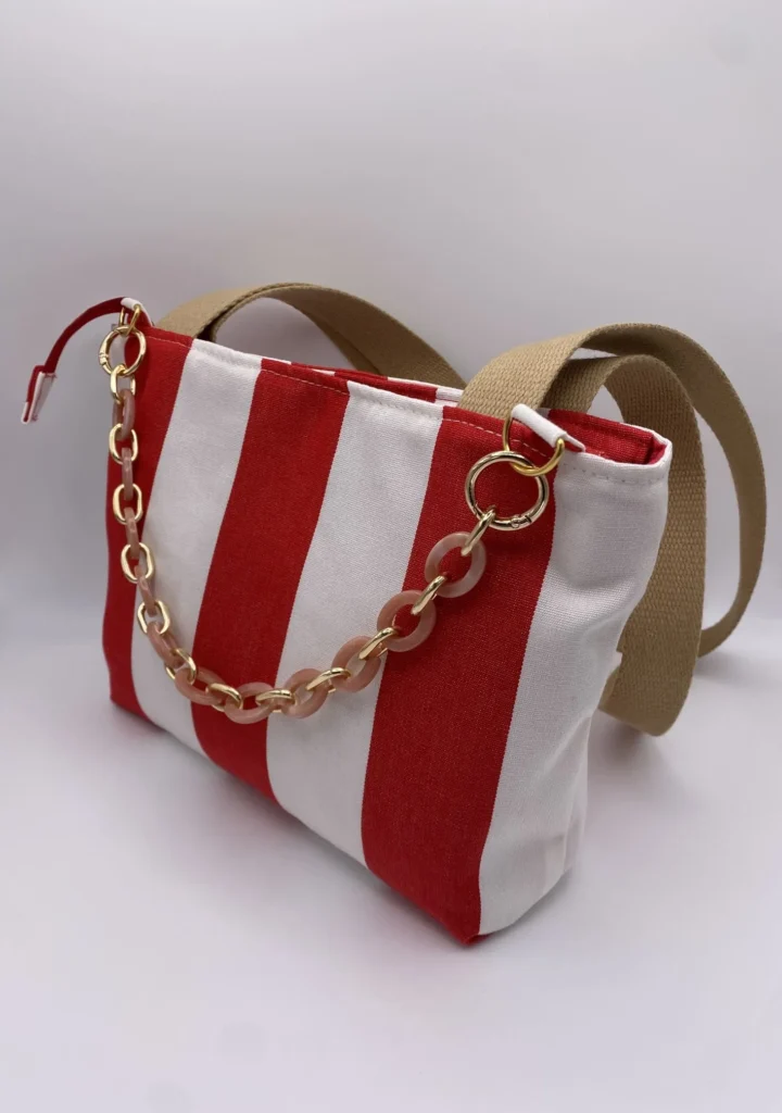SAC CORINNE RAYEE ROUGE BLANC BACHE