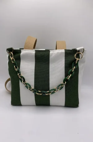 SAC CORINNE RAYEE VERT BLANC BACHE