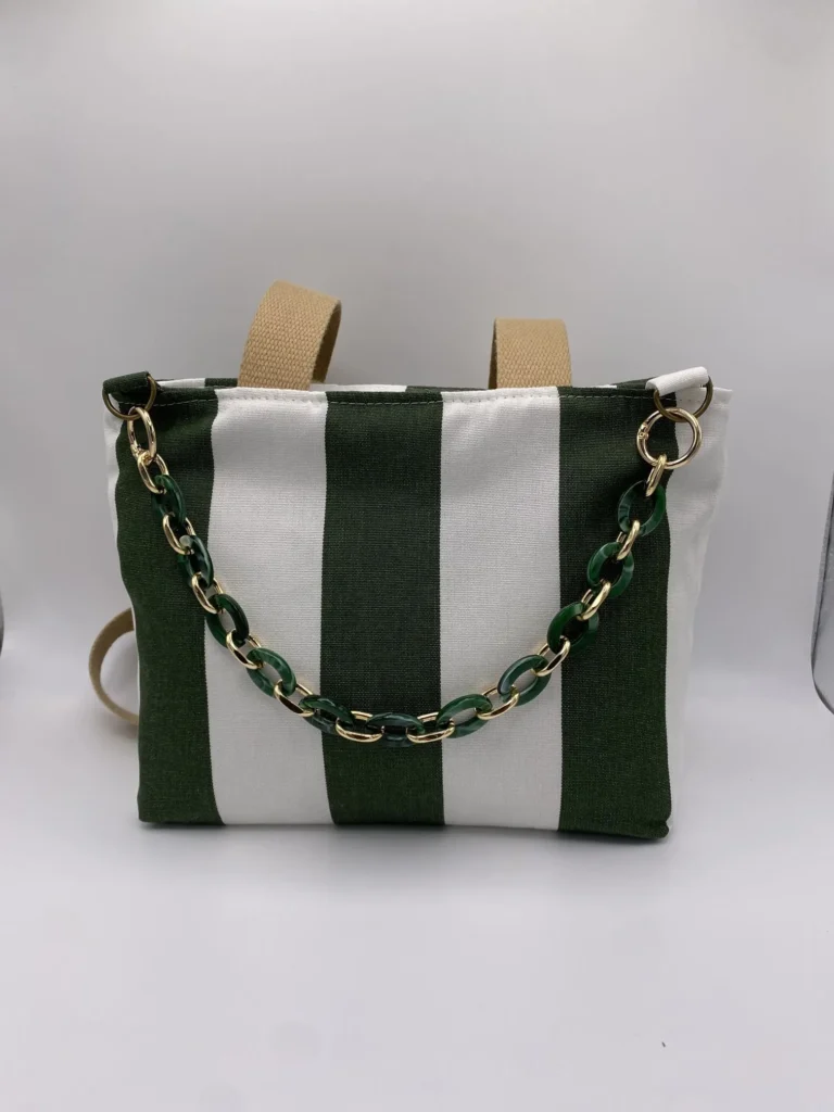 SAC CORINNE RAYEE VERT BLANC BACHE