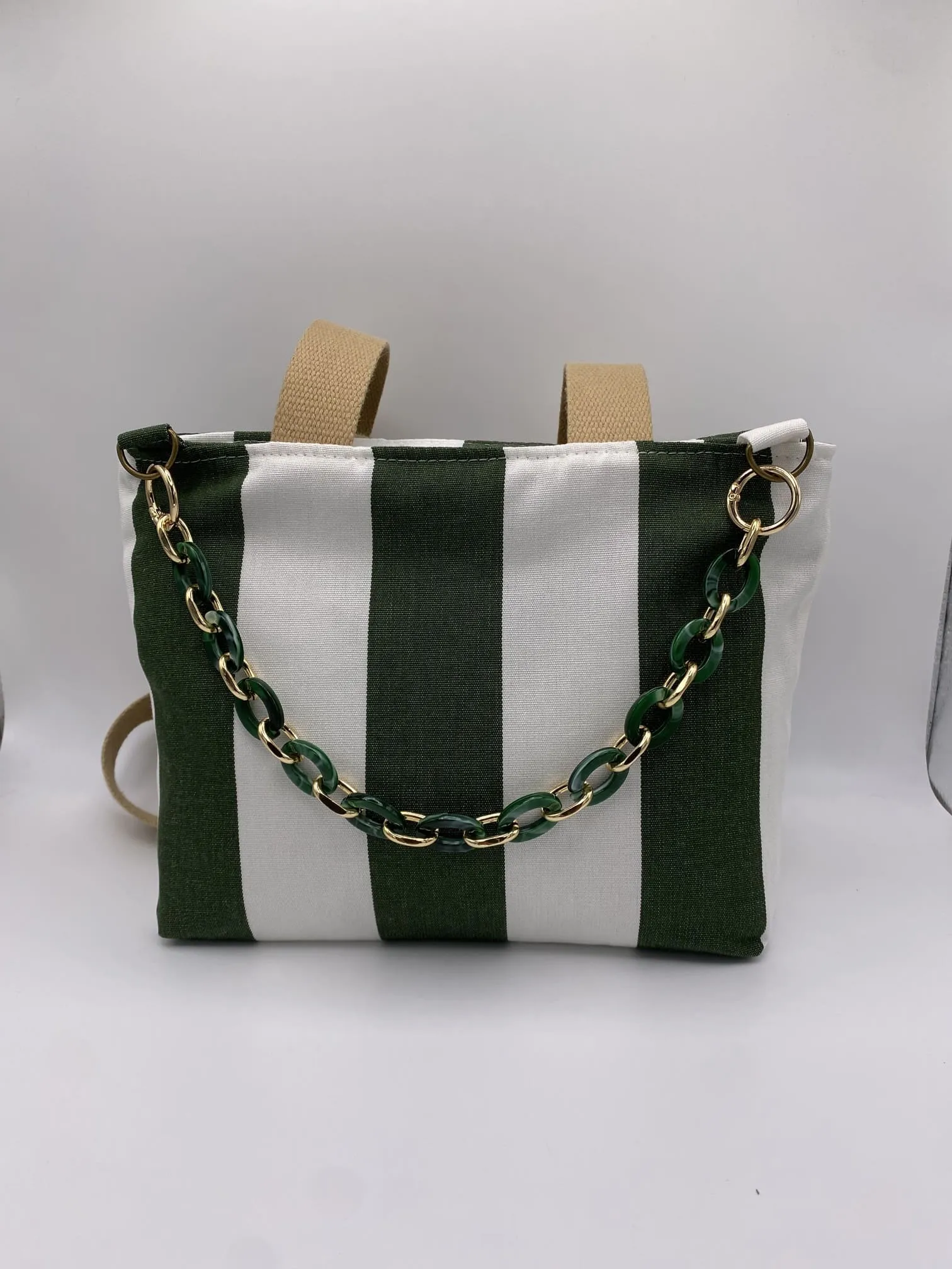 SAC CORINNE RAYEE VERT BLANC BACHE