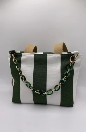 SAC CORINNE RAYEE VERT BLANC BACHE