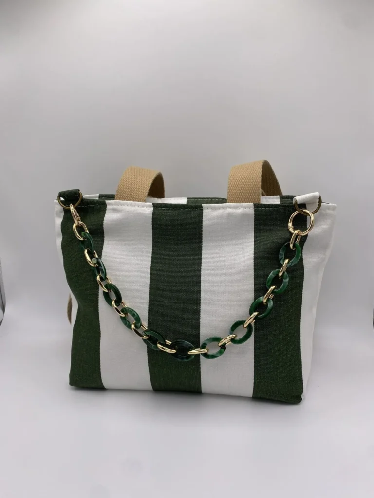 SAC CORINNE RAYEE VERT BLANC BACHE