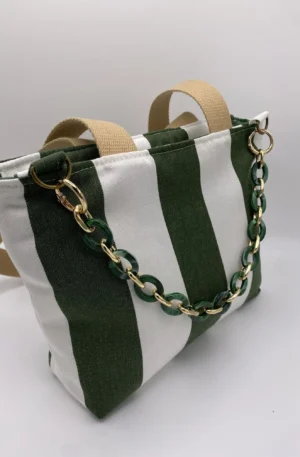 SAC CORINNE RAYEE VERT BLANC BACHE